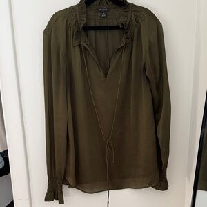 Ann Taylor Green Blouse with Tie Detail